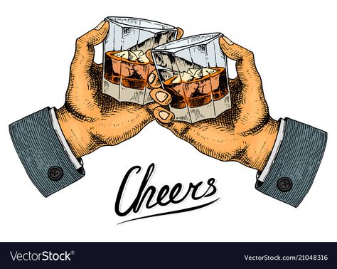 Whiskey Illustration, Cheers Illustration, Alcohol Illustration, Cheer Clipart, Bottle Drawing, Strong Drinks, Beer Art, American Whiskey, Poster Banner