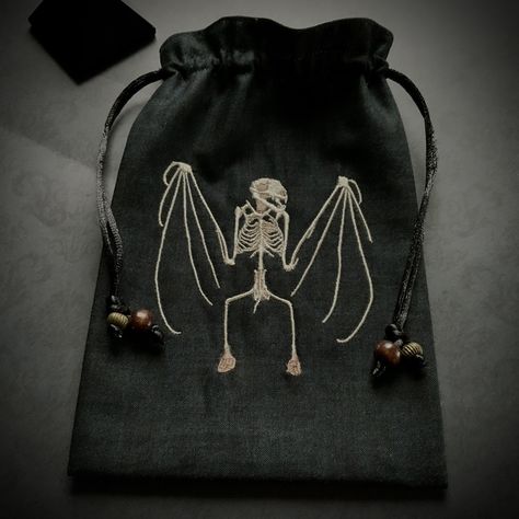 Fairy Pouch, Bat Skeleton, Magic Bag, Angel Tarot, Tarot Bags, Embroidered Tote Bag, Embroidered Tote, Dice Bag, Dupion Silk