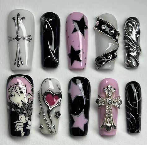 Draculaura Nails, Soul Eater Nails, Future Nails, Hippie Nails, Nails Art Designs, Anime Nails, Y2k Nails, Pretty Gel Nails, Really Cute Nails