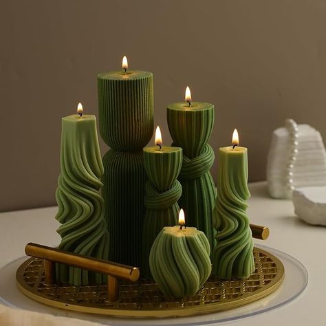 Amazon.com: Threlaco 6 Pcs Small Pillar Candles Aesthetic Candle Modern Ribbed Candles Set Cute Soy Wax Scented Ribbed Candle Twirl Geometric Decorative Candles for Home Decor for Living Room Bathroom (Brown) : Home & Kitchen Ribbed Candles, Green Pillar Candles, Bathroom Green, Candle Modern, Aesthetic Candle, Candles Aesthetic, Home Decor For Living Room, Decorative Candles, Day Glow