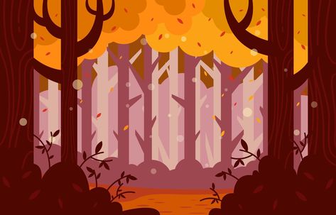 Autumn Flat Forest Scenery Background Autumn Background Illustration, Autumn Background Drawing, Forest Background Drawing, Autumn Forest Illustration, Halloween Forest, Background Forest, Game Background Art, Japanese Forest, Book Cover Design Inspiration