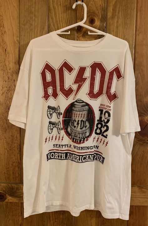 ACDC WE SALUTE You 1982 T Shirt Cannon Rock Band Concert Tour Seattle Washington $20.40 - PicClick Acdc Merch, Acdc Tee, Solid White Background, Acdc Shirt, Band Concert, Fits Clothes, White Band, Band Merch, Band Shirts