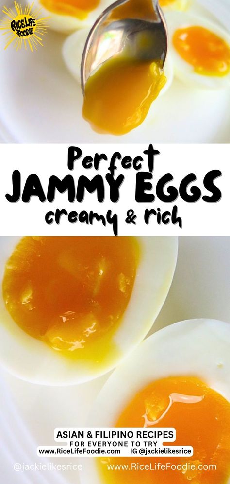 how-to-make-jammy-eggs 7 Minute Egg, Jammy Eggs Recipe, 6 Minute Egg, Microwave Soft Boiled Eggs, Egg Cooker Recipes, Japanese Eggs, Ways To Use Eggs, Ramen Egg Recipe, Egg Breakfast Recipes