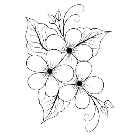 Black Line Flower Drawing, Outline Images Of Flowers, Simple Floral Design Drawing, Flower Pattern Drawing Simple, Floral Drawing Simple, Flower Outline Drawing Simple, Flower Line Drawing Simple, Simple Embroidery Designs Drawings, Flower Clipart Black And White