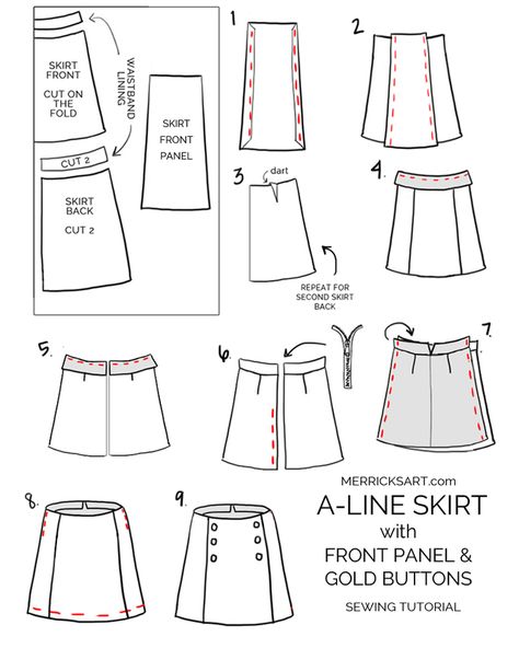 DIY Friday: A-Line Plaid Skirt with Gold Buttons | Merrick's Art | Merrick's Art Plaid Skirt Pattern Sewing, Golf Skirt Pattern, Plaid Skirt Pattern, Diy Plaid, A Line Skirt Pattern, Shirt Transformation, Fall Skirt, Skirt Details, Tartan Shirt