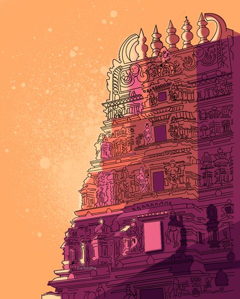 Indian Temple Illustration Art, Tamil Temple Art, Tamil Art Paintings, Tamil Nadu Culture Illustration, Tamil Illustration Art, Tamil Culture Painting, Tamil Wall Art, Tamilnadu Wallpaper, Tamil Culture Illustration