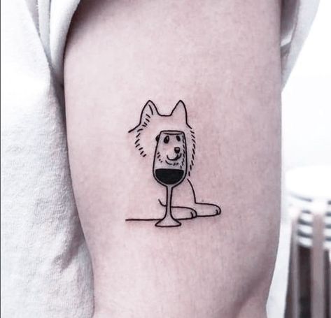 Animal Looking Through Wine Glass Tattoo, Dog Wine Tattoo, Dumbest Tattoos, Wine Glass Tattoo, Wine Tattoo, Beer Tattoos, Tattoos For Men And Women, Cow Tattoo, With Tattoo