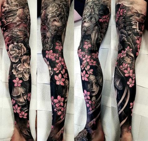 Tattoo uploaded by Ryan Carroll • Japanese leg sleeve #sleeve #japanese #japanesetattoo #japaneselegsleeve #oni #Geisha #daruma #foodog • 641857 • Tattoodo Asian Tattoo Sleeve, Yakuza Style Tattoo, Samurai Tattoos, Japanese Leg Tattoo, Japan Wallpaper, Guerriero Samurai, Japanese Tattoos For Men, Japanese Legs, Full Leg Tattoos