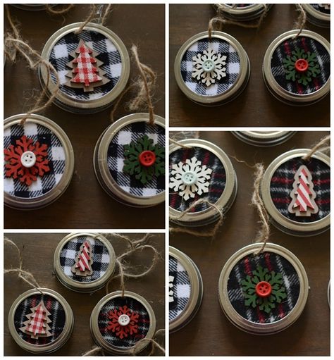 Mason Jar Lids Crafts, Jar Lid Crafts, Mason Jar Lids Ornaments, Mason Jar Projects, Diy Jar Crafts, Wine Bottle Diy Crafts, Mason Jar Crafts Diy, Christmas Mason Jars, Mason Jar Gifts