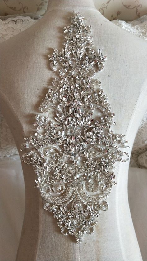 Beaded Bridal Sash, Wedding Dress Sash Belt, Bodice Applique, Bling Accessories, Crystal Lace, Bridal Applique, Wedding Dress Sash, Wedding Belt, Dress Sash