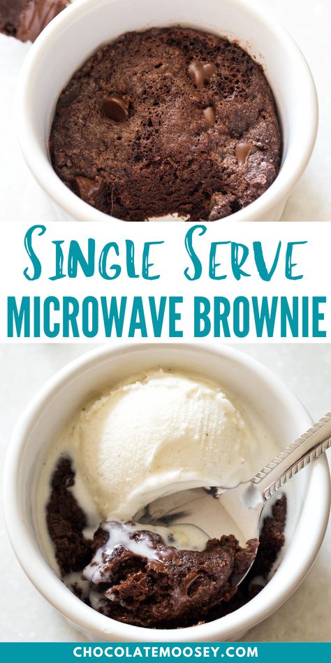 This Single Serve Microwave Brownie is made in a ramekin. It is a quick single serve chocolate dessert you can make in under 5 minutes. It’s a warm and fudgy eggless brownie for one for those days you need it the most. This is not a chocolate mug cake masquerading as a brownie. No cakey soft texture here! Individual Ramekin Desserts, Single Serve Fudge Brownie, Eggless Mug Brownie, Eggless Cookie In A Mug, One Cup Brownies Mug Cakes, Easy 1 Serving Dessert, Eggless Chocolate Mug Cake, One Person Brownie, Single Brownie Recipe