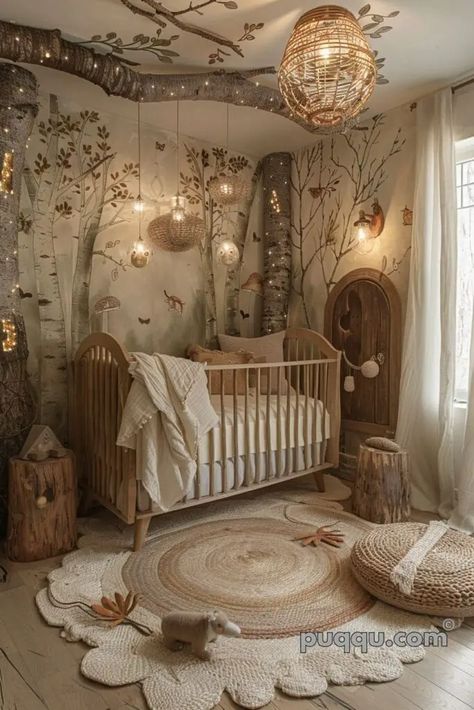 Woodland Nursery Ideas: Creating a Cozy Haven for Your Little One - Puqqu Unisex Nature Nursery, Interior Accent Colors, Woodland Nursery Inspiration, Nursery Ideas Magical, Cutest Nursery Ideas, Children’s Nursery, Enchanted Forest Nursery Ideas, Dark Wood Nursery Ideas, Fantasy Forest Nursery