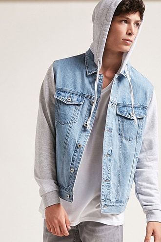 Combo Denim Jacket Denim Jacket For Men, Hooded Denim Jacket, Mens Casual Dress Outfits, Love Jeans, Mens Sleeve, Latest Mens Fashion, Mens Casual Dress, Cropped Denim Jacket, Jacket For Men