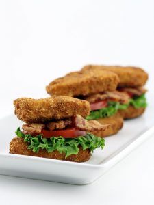 Deep Fried Pork Loin BLT Sandwiches Deep Fried Sandwich, Fried Pork Loin, Pork Loin Filet, Fried Sandwich, Blt Sandwiches, Food Recipes Videos, Boneless Pork Shoulder, Blt Sandwich, Deep Fried Food