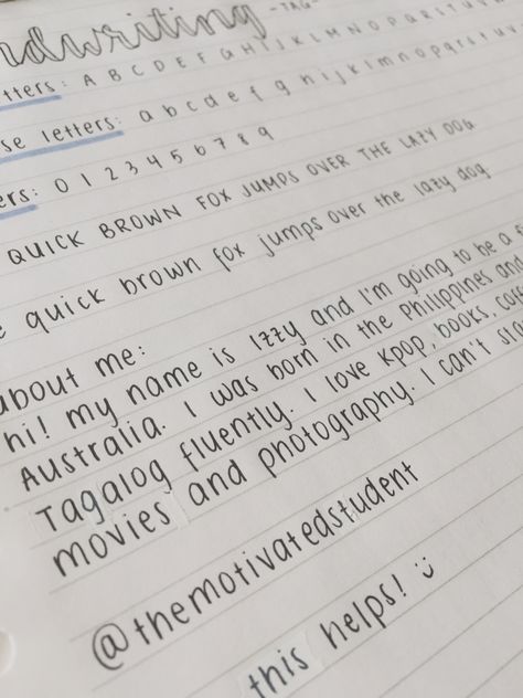 Hi! So I absolutely love your writing style, and I really wanted to alter mine to seem more neat, and yours fits perfectly to my expectations! I was wondering, if you could write the alphabet... Write The Alphabet, Handwriting Template, How To Write Neater, Handwriting Worksheet, Learn Handwriting, Cute Handwriting, Aesthetic Writing, Handwriting Examples, Hand Lettering Worksheet