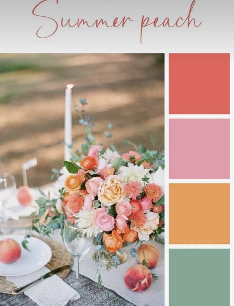 Coral Wedding Colors, Peach Color Palettes, Coral Colour Palette, Orange And Pink Wedding, Floral Designs Arrangements, Wedding Color Palette Summer, Spring Wedding Color Palette, Orange Color Palettes, Spring Palette