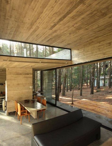 Incredible glass and concrete home in the forest Concrete House Design, Apartments Interior, Modern Wooden House, Concrete Houses, Wood Walls, Concrete Home, Floor To Ceiling, Floor To Ceiling Windows, Wooden House