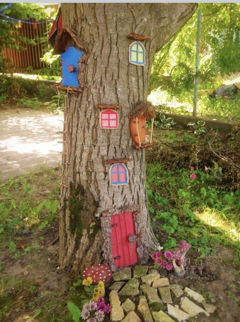 Kids Garden Play Area, Whimsical Fairy Garden, Storybook Gardens, Preschool Garden, Fairy Garden Ideas, Fairy Tree Houses, Outdoor Fairy Lights, Fairy Garden Designs, Summer Backyard