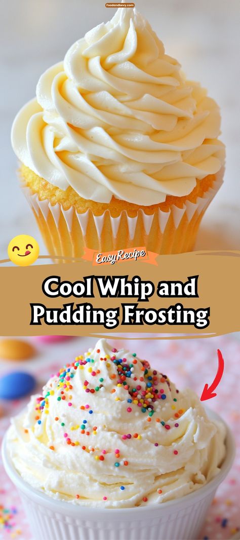 Whip up a light and fluffy Cool Whip and Pudding Frosting in minutes. This easy frosting combines the smooth texture of pudding with the airy lightness of Cool Whip, creating a delicious topping for cakes, cupcakes, or cookies. It’s a versatile and tasty choice that’s lighter than traditional frostings. #EasyFrosting #PuddingFrosting #BakingHacks Marshmallow Fluff Frosting Easy, Easy Cool Whip Frosting, Cool Whip And Pudding Frosting Recipe, Cool Whip And Pudding Frosting, Cool Whip And Instant Pudding, Pudding Mix And Cool Whip, Cookies With Cool Whip, Cool Whip Icing Recipe, Pudding Frosting Recipe