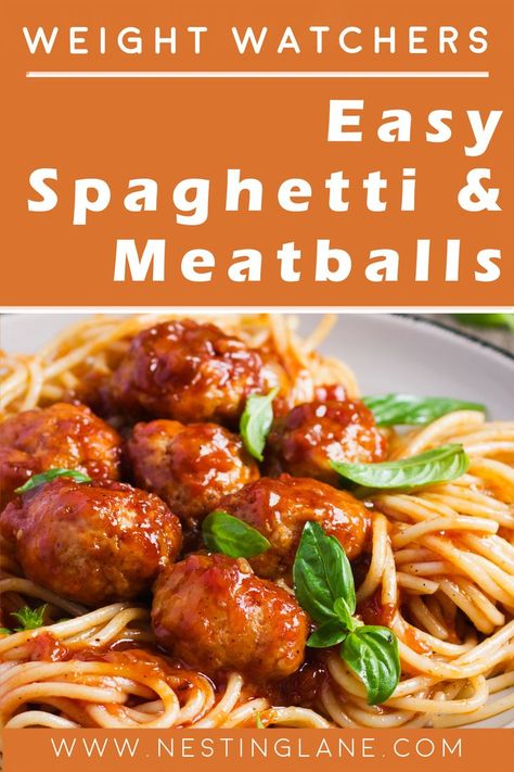 Graphic for Pinterest of Simple Weight Watchers Spaghetti and Meatballs Recipe. Weight Watchers Meatball Recipe, Weight Watchers Meatballs, Spaghetti Marinara, Spaghetti And Meatballs Recipe, Ground Beef Meatballs, Spaghetti With Ground Beef, Healthy Spaghetti, Marinara Recipe, Italian Meatballs Recipe