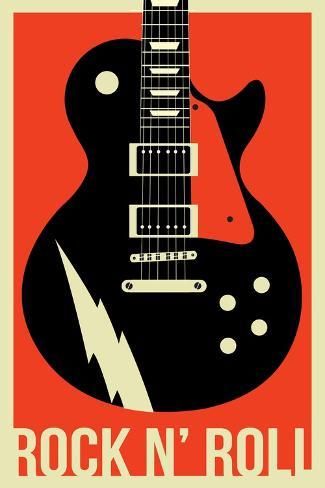 size: 18x12in Art Print: Rock N` Roll - Electric Guitar - Lantern Press Artwork by Lantern Press : Rock And Roll Posters For School, 80s Rock Decor, Electric Guitar Poster, Rock And Roll Art, Rock Bedroom, Retro Music Art, 80s Posters, Guitar Poster, Guitar Artwork