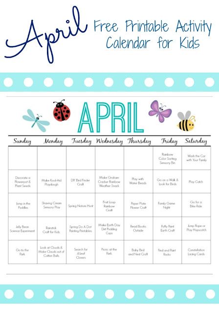 April Printable Activity Calendar for Kid.  One Activity Per Day for the Entire Month of April.   Fun Ideas for Kids & Families. Monthly Family Activities, Fun Ideas For Kids, Preschool Calendar, Activity Calendar, April Activities, Calendar For Kids, Calendar Activities, Monthly Activities, Month Of April