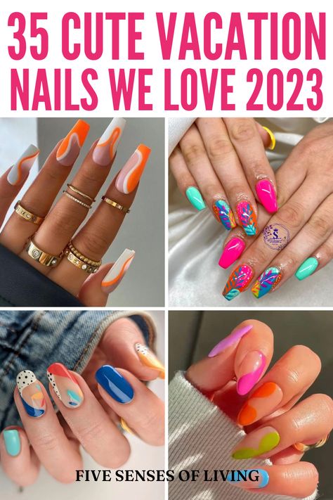 Are you looking for the best vacation nails to recreate this year? If so, you're in the right place. We've got you everything from cute vacation nails, vacation nails beach Mexico, tropical vacation nails, summer nails 2023, vacation nails 2023, pink vacation nails, and more. Nails 2023 Trends Beach Vacation, Ocean Vacation Nails, Nails For Mexican Vacation, Cancun Inspired Nails, Colourful Nails Summer, Paradise Nails Tropical, Easy Tropical Nail Designs, Summer Cruise Nails 2023, 2024 Nail Trends Vacation