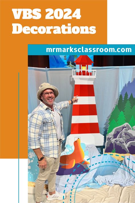 VBS 2024 Decorations will be available December 1! No need to dedicate long hours to decorate your stage of classroom- Check these out at mrmarksclassroom.com Diy Lighthouse Decor, 2024 Vbs Themes, Vbs 2024 Breaker Rock Beach Bulletin Board, Break Rock Beach Vbs, Lifeway Vbs 2024, Lifeway Vbs 2024 Breaker Rock Beach Decorations, Beach Theme Vbs Decorating Ideas, Breaker Rock Beach Vbs 2024 Snacks, Breaker Rock Beach Vbs 2024 Decorations Classroom