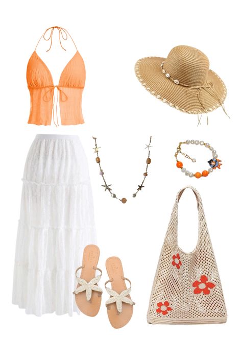 beach outfit idea Ocean Vacation Outfits, Vacation Party Outfit, Vaca Outfits Beach Vacations, Casual Beach Outfit Ideas, Boho Beachy Outfits, Beach Bum Aesthetic Outfit, Beach Clothes Vacation Outfit Ideas, Simple Vacation Outfits, Maui Outfit Ideas