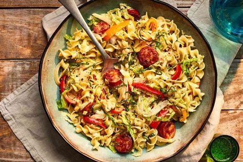 Keep cabbage, noodles, and sausage on hand to make this dish any night of the week. All keep nicely for weeks in the fridge, so it's the one-pot dinner you can make in a pinch. Cabbage And Noodles With Smoked Sausage, Cabbage Noodles, Cabbage Varieties, Cabbage And Noodles, Southern Living Recipes, Smoked Sausage Recipes, Main Entrees, Sausage Recipe, Dinner Plans