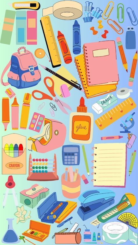 School Supplies Wallpaper, Preschool Wallpaper, Kindergarten Teacher Aesthetic, Wallpapers Baddie, Aesthetic Wallpaper Macbook, Notebook Clipart, Clipart Aesthetic, Aesthetic Clipart, Back To School Wallpaper