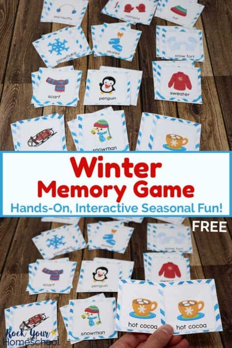 Don't let cabin fever get you down! Enjoy this Winter Memory Game for easy seasonal fun with kids. Oh, and make sure to check out the creative tips & tricks for extending the learning fun! #wintermemorygame #memorygameforkids #winterfunforkids #wintergame #winteractivity Winter Montessori Activities Preschool, Winter Memory Game, Winter Themed Activities Preschool, Winter Alphabet, Fun With Kids, Alphabet Game, January Activities, Preschool Winter, Winter Activities Preschool