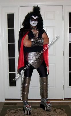 Homemade Gene Simmons Halloween Costume: This homemade KISS costume took two months to make. I started with the Demon boots... Kiss Fancy Dress, Kiss Band Costume, Gene Simmons Costume, Spaceman Costume, Kiss Halloween Costumes, Black Long Sleeve Leotard, Demon Costume, Band Kiss, Kiss Costume