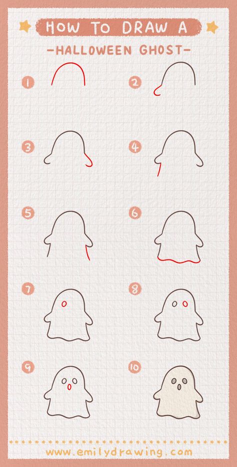 Learn how to draw a Halloween ghost in this easy-to-follow step-by-step guide, whether you like cute cartoon a Halloween ghost or want to stay true to tradition. - Enjoy Art and have fun being creative and becoming an artist! ❤ Ez Drawings, Ghost Drawings, Easy Halloween Drawings, Doodle Art For Beginners, Ghost Drawing, Easy Drawings For Kids, Being Creative, Easy Doodle Art, Easy Art