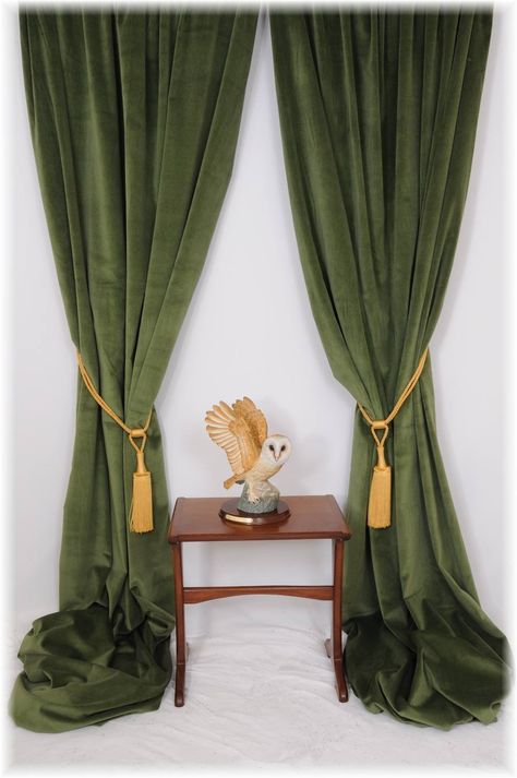 Green Velvet Curtains, Olive Green Curtains, Thick Curtains, Farmhouse Curtains, Elegant Curtains, Green Curtains, Custom Drapes, Curtains Living, Lace Curtains