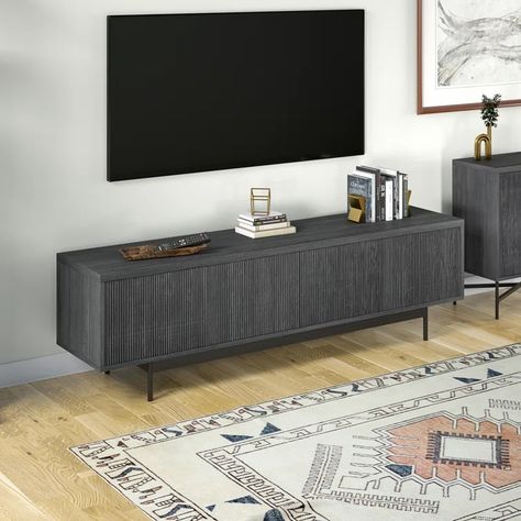 Wade Logan® Bettsy 70'' Media Console & Reviews | Wayfair Grey Tv Stand, Statement Lamp, Tv Stands And Entertainment Centers, Modern Tv Stand, Upholstered Sectional, Modern Tv, Accent Cabinet, Wall Mounted Tv, Media Console