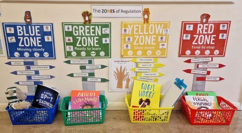 Zones of Regulation Wellbeing Classroom Display, Self Regulation Display, Self Regulation Station, Emotional Regulation Display, Preschool Zones Of Regulation, Kindergarten Zones Of Regulation, Regulation Station In Classroom, Kindergarten Emotional Regulation, Inside Out Zones Of Regulation