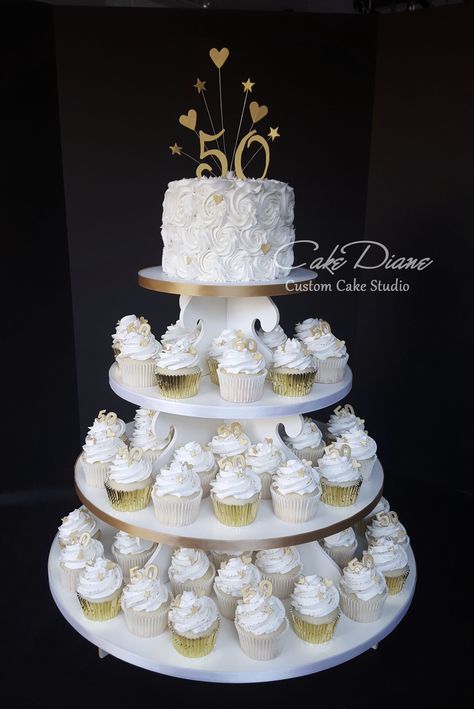 Anniversary Cake Ideas, Rosette Top, 50th Wedding Anniversary Decorations, 50th Year Wedding Anniversary, Anniversary Cupcakes, 50th Wedding Anniversary Cakes, 50th Anniversary Decorations, 50th Anniversary Cakes, 50th Wedding Anniversary Party