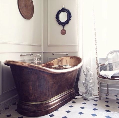 French Manor House, Unique Bathrooms, French Country Bathroom, Copper Tub, Copper Bath, Copper Bathtubs, Bathroom Gallery, Bad Inspiration, Rustic Bathroom Decor