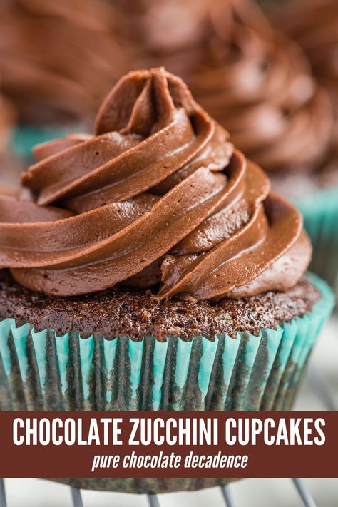 Chocolate Zucchini Cupcakes, Zucchini Cupcakes, Garden Zucchini, Milk Chocolate Frosting, Homemade Chocolate Sauce, Chocolate Decadence, Recipe Zucchini, Best Chocolate Cupcakes, Homemade Snickers