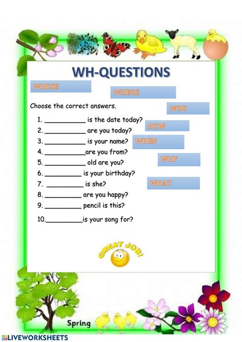 Question words online activity for Grade 3. You can do the exercises online or download the worksheet as pdf. Wh Questions Activities, Teaching Vowels, Question Words, Verb To Be, Reading Comprehension Lessons, Teaching English Grammar, Verb Worksheets, English Grammar Worksheets, English Phonics