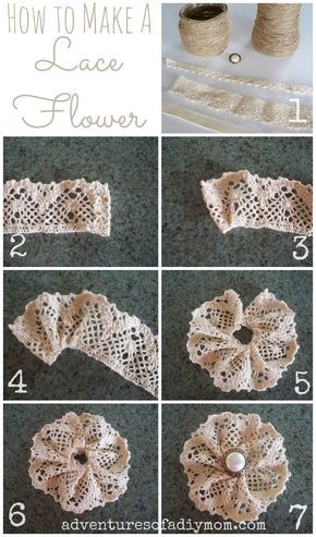 How to Make a Lace Flower... totes adorbs Lace Crafts, Burlap Crafts, Pola Sulam, Burlap Flowers, Mom Diy, Cloth Flowers, Fabric Flowers Diy, Lace Flower, Ribbon Crafts