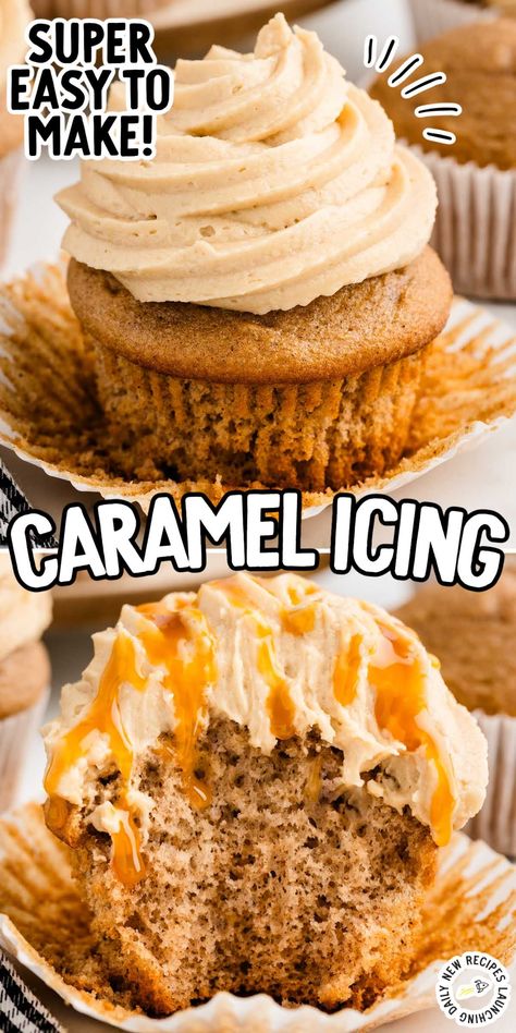 Savor the rich flavor of homemade Caramel Icing. Perfect for cakes, cupcakes, and more. Easy to make and irresistible. Ideal for all occasions!rn Cooked Caramel Icing Recipe, Homemade Cake Icing, Caramel Cake Icing, Homemade White Cakes, Cream Cheese Frosting Easy, Frosting Recipes Easy, Caramel Icing, Cupcake Decorating Tips, Caramel Buttercream