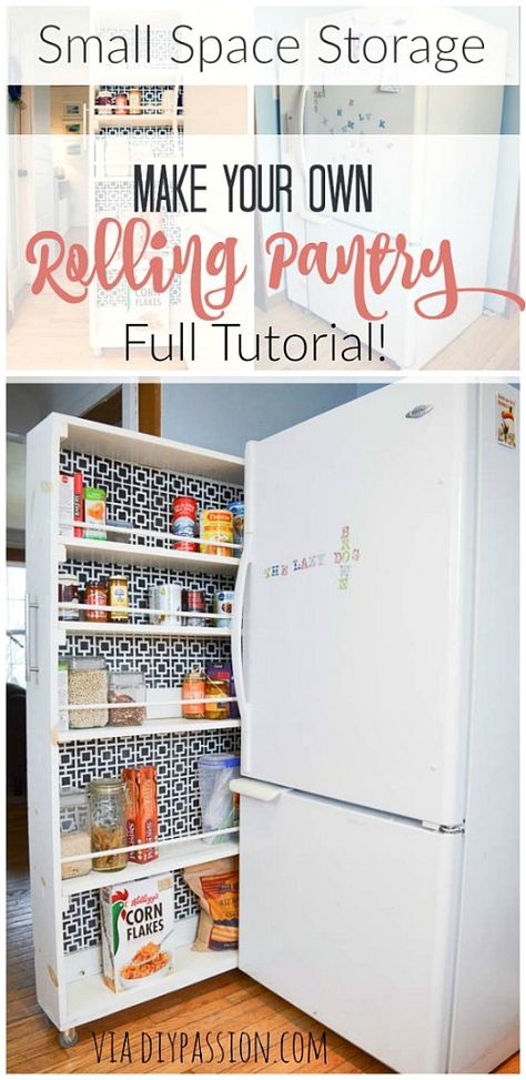 12 Time Saving Kitchen Organization Ideas- If you want to save time in your kitchen, it needs to be organized. Speed up your meal prep with these 12 time-saving kitchen organization ideas! These DIY projects will make it easier to find what you need in your kitchen, and can even give you some extra free space! | organizing, home organization, homemade organizer #organization #diy #organize #kitchen Rolling Pantry, Small Space Storage Solutions, Diy Pantry, Space Storage, Small Space Organization, Small Space Storage, Small Space Diy, Laundry Room Storage, Saving Ideas