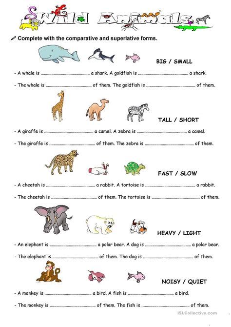 Comparison With Animal - English ESL Worksheets For Comparative Superlative, Degrees Of Comparison, English Grammar For Kids, Adjective Worksheet, Grammar For Kids, Animal Worksheets, Comparative Adjectives, Teaching English Grammar, Learning English For Kids