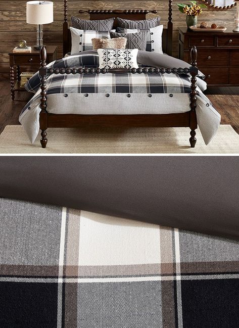 Casual Cabin Comforter Set Romantic Cabin Bedroom, Bedroom Industrial Chic, Cabin Living Room Decor, Lodge Bedroom, Tahoe House, Mountain Cabin Decor, Cabin Vibes, Cabin Chic, Plaid Bedding