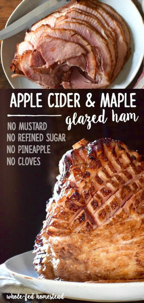 Thanksgiving Ham Recipes, Maple Glazed Ham Recipes, Maple Ham, Smoked Ham Recipe, Apple Cider Glaze, Thanksgiving Ham, Ham Sauce, Maple Glazed Ham, Recipe Using Apples