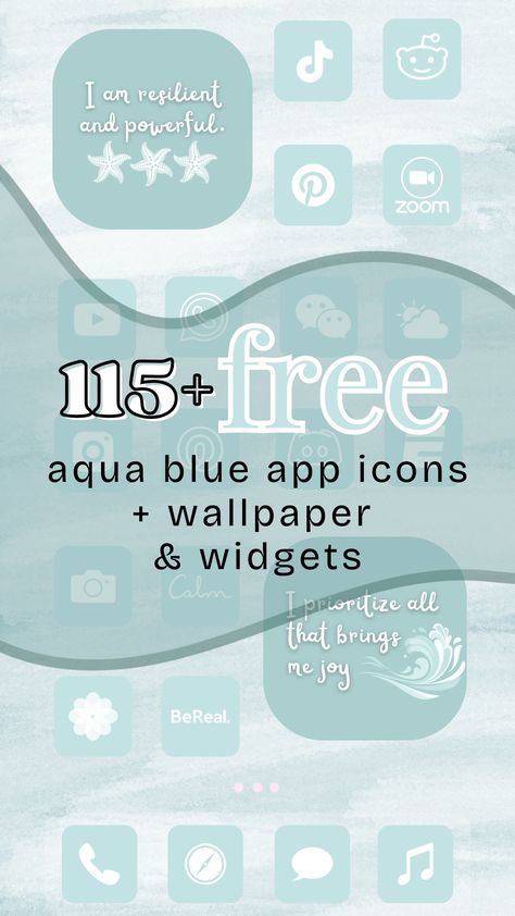 ree aqua blue app icons, phone background and motivational widgets Free Widget Apps Iphone, Cyan App Icons, Free Widget Apps, Widgets Summer, Iphone Blue Aesthetic, Motivational Widgets, Summer App Icons, Free App Icons, App Icons Blue