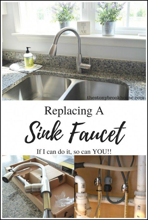 Replacing A Sink Faucet - If I Can Do It, So Can You! #bathroomfaucets Replace Kitchen Sink, Kitchen Sink Faucets Farmhouse, Kitchen Sink And Faucet, Gold Kitchen Sink, Sink Faucet Kitchen, Black Bathroom Faucet, Remodel House, Sink And Faucet, Black Kitchen Faucet