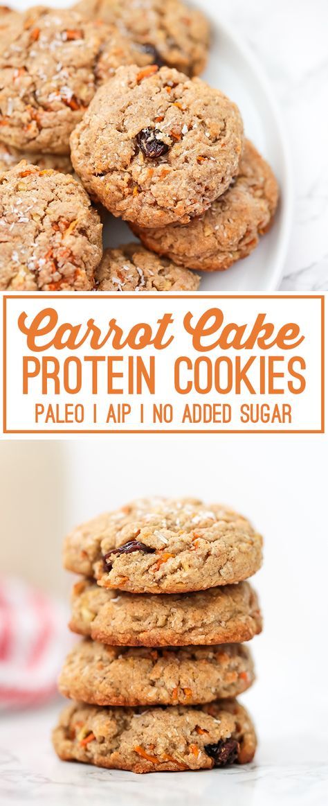 These Paleo Carrot Cake Protein Cookies are perfect for dessert or snacks on the go! Aip Cookies, Carrot Cake Protein, Paleo Cookie, Aip Snack, Aip Snacks, Paleo Carrot Cake, Paleo Snack, Autoimmune Paleo Recipes, Aip Desserts